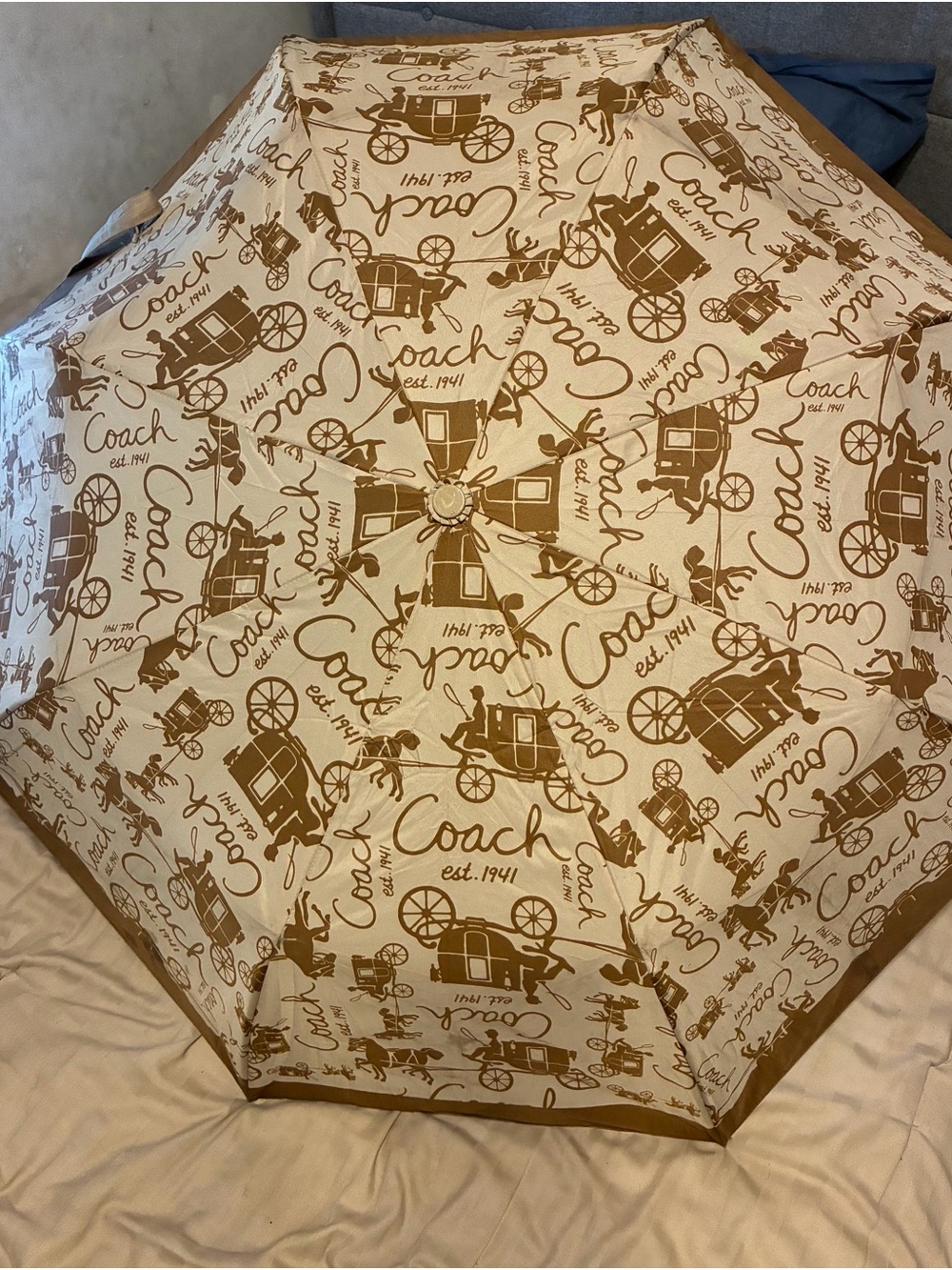Coach Beige and Brown Carriage Print Umbrella
